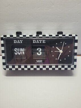 Vans Retro Flip Calendar Battery Operated Alarm Clock Checkerboard Tested Works